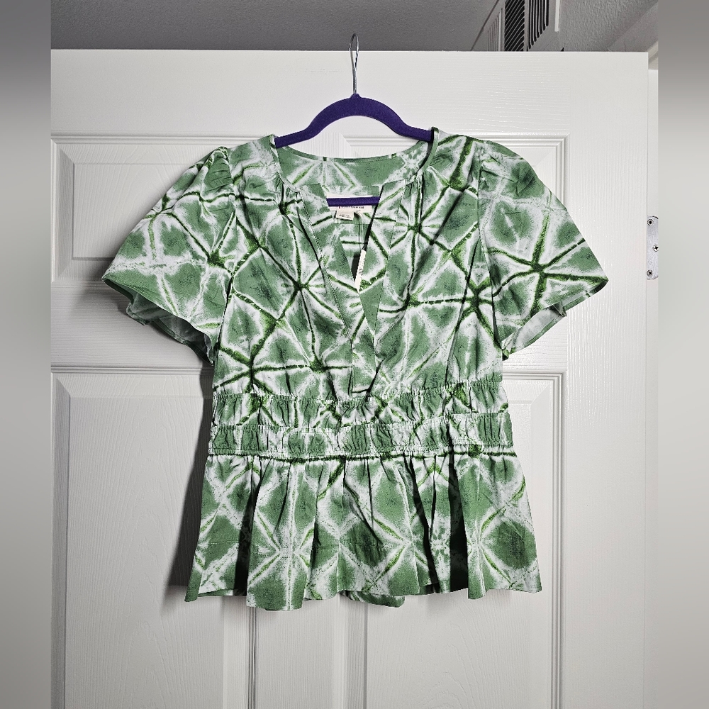 Anthropologie Green Peplum Blouse Fitted Style